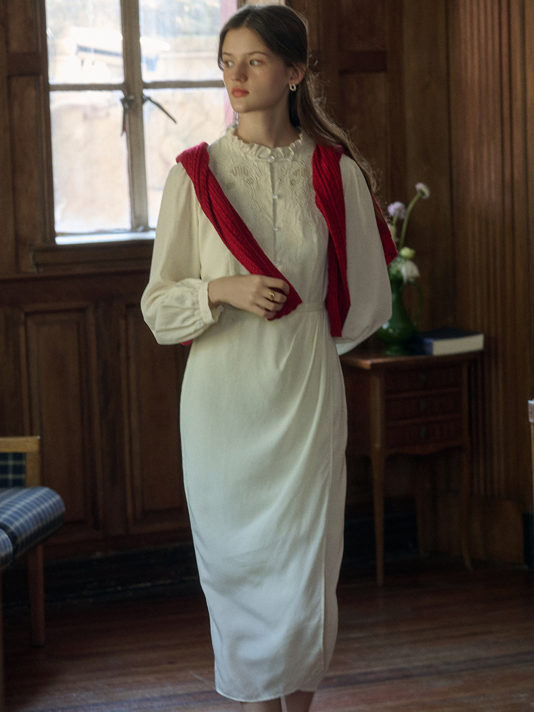Elegant Ivory White Long Sleeve Rose Embroidered Gown Kerfuffle Good Stylists