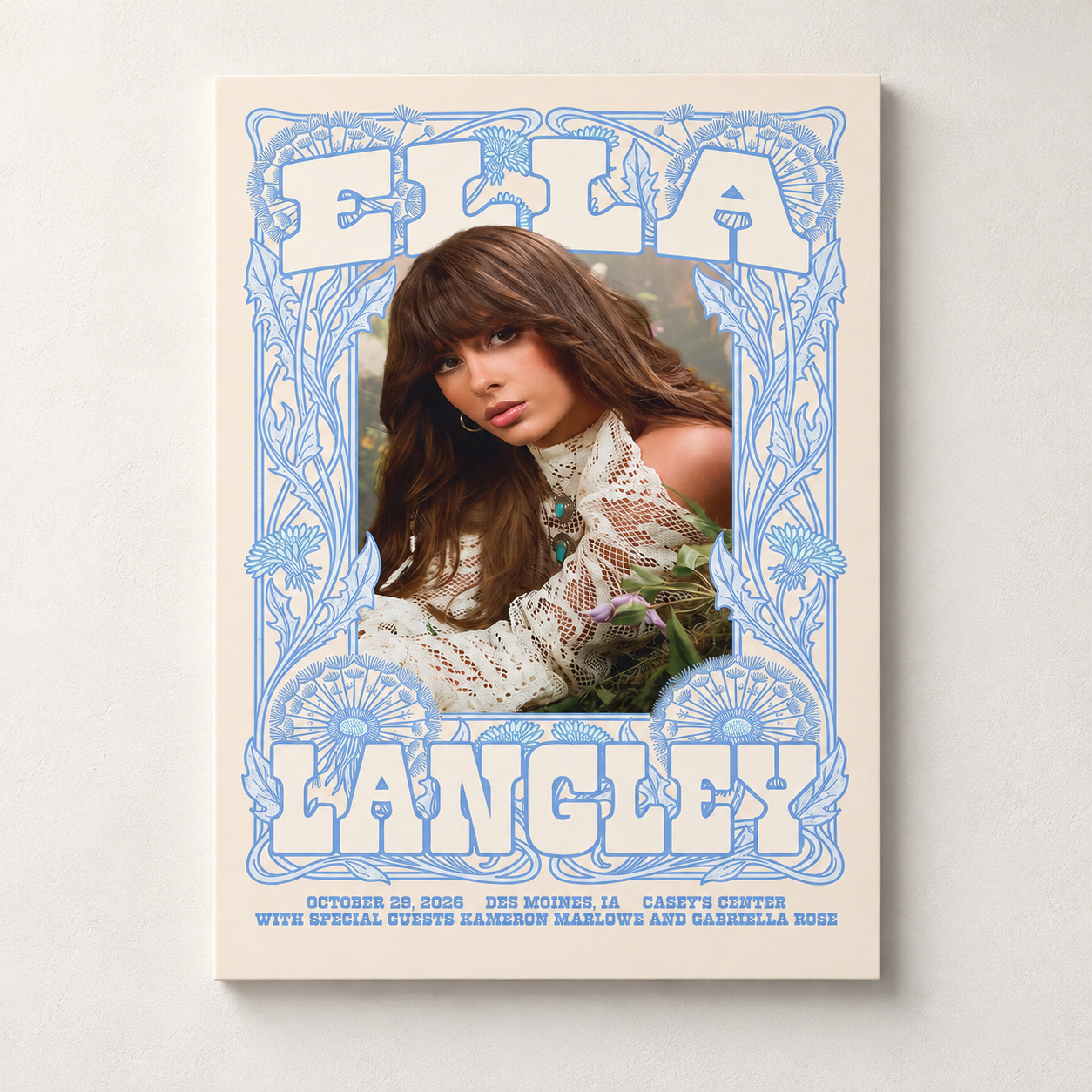 Ella Langley Des Moines IA 2026 Show Poster Live At Caseys Center October 29 2026 Poster Canvas