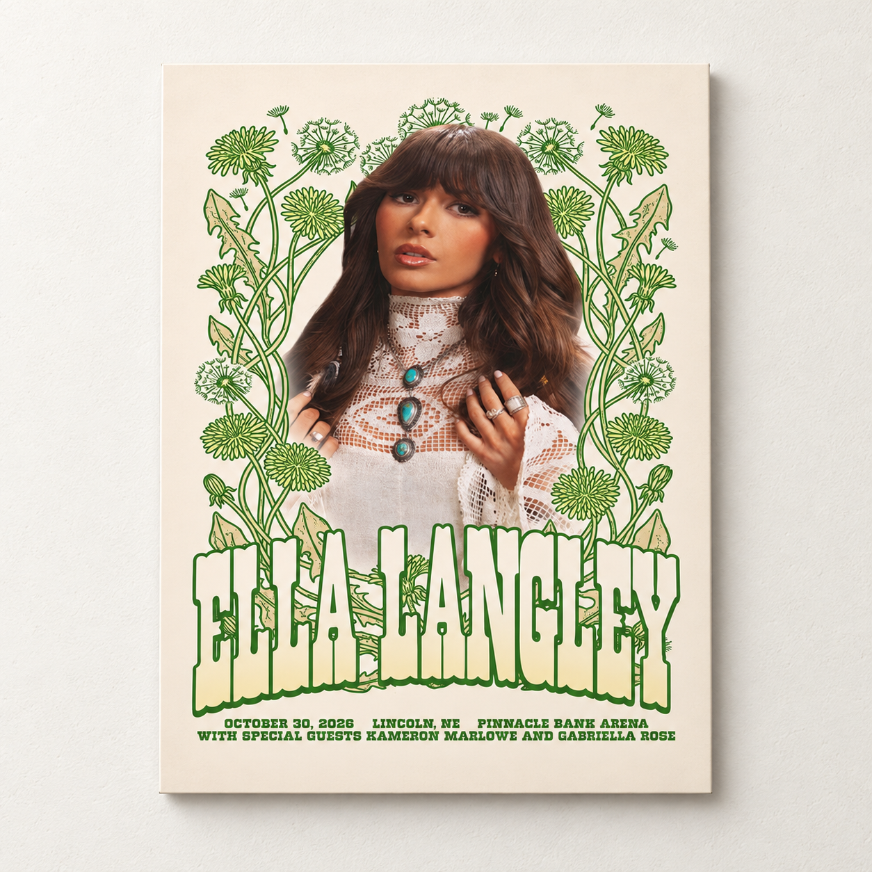 Ella Langley Lincoln NE 2026 Show Poster Live At Pinnacle Bank Arena October 30 2026 Poster Canvas