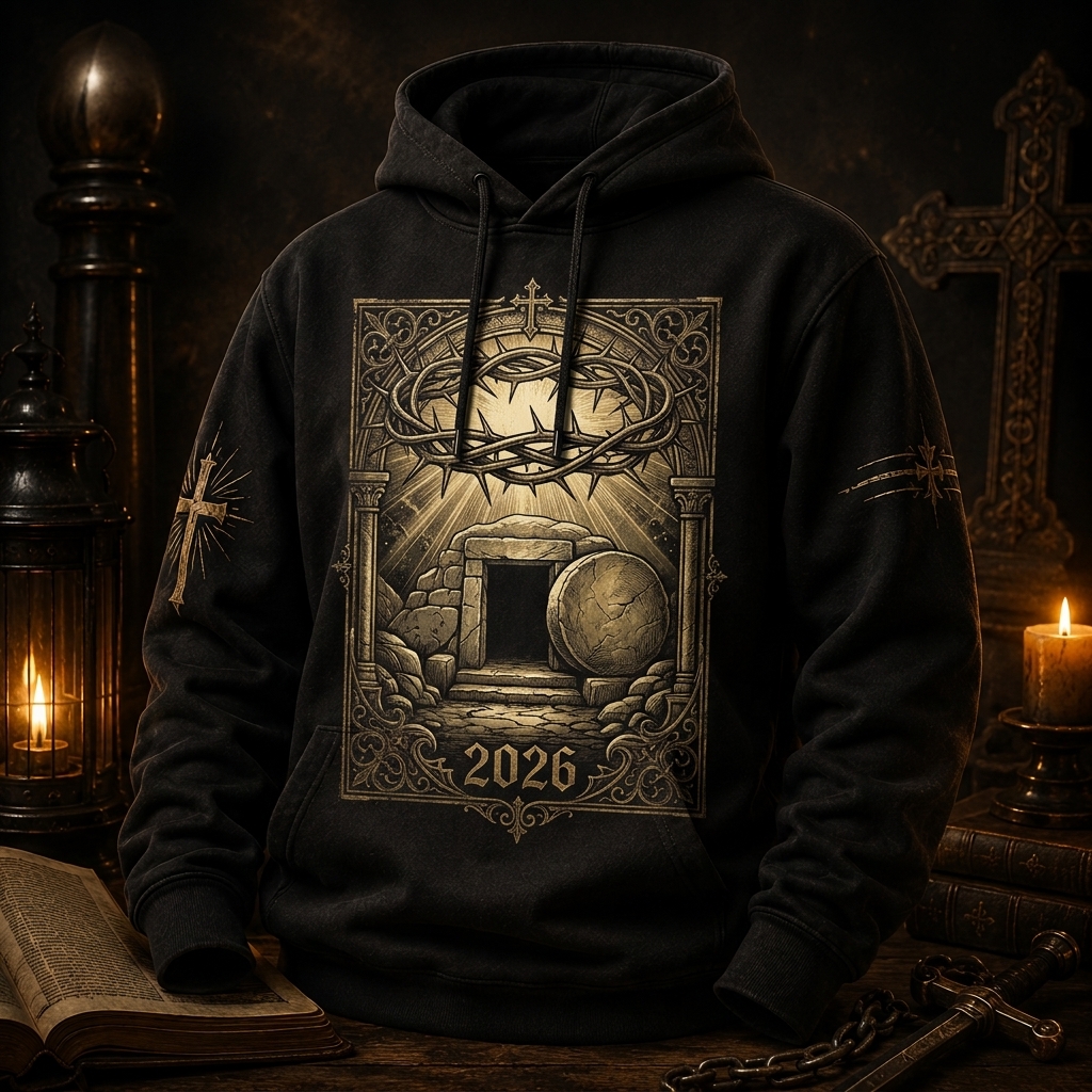 Empty Tomb Crown of Thorns Custom Name Gift Christian Hoodie 2026 Resurrected Apparel