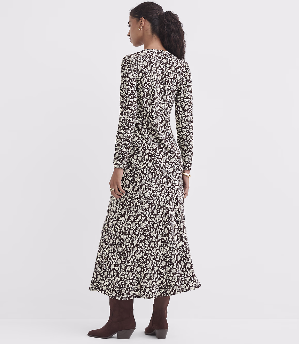 Espresso Ivory Velnora ditsy floral maxi dress styled for everyday wear