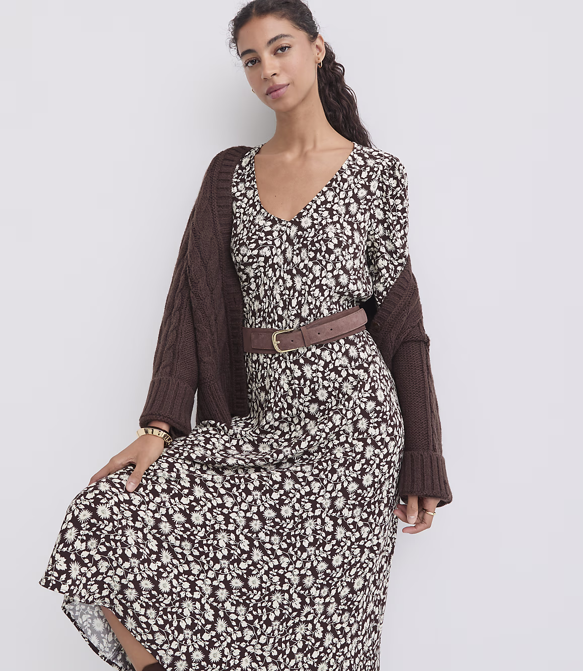Espresso Ivory Teeyoulove Velnora Ditsy Floral V Neck Maxi Dress