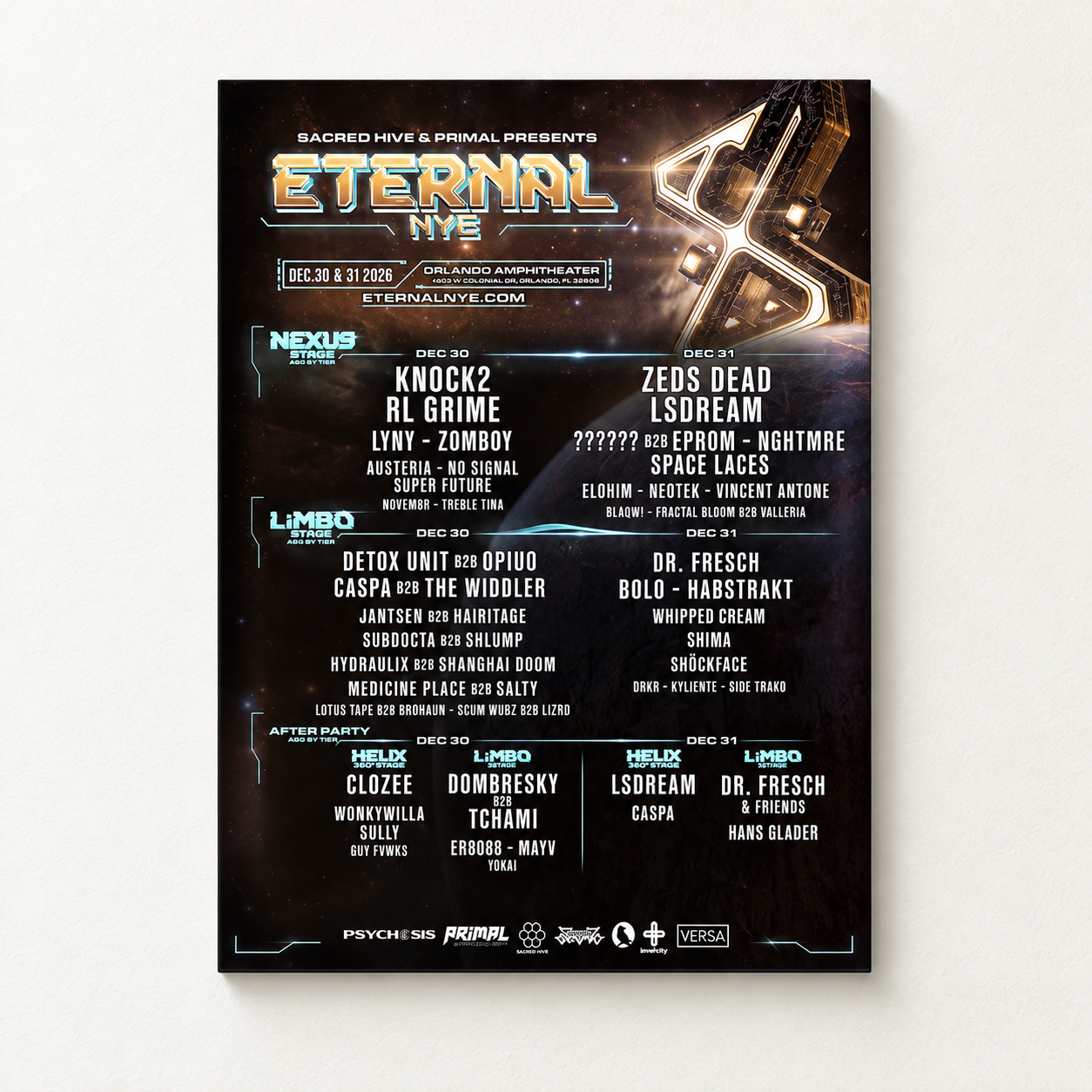 Eternal NYE 2026 Lineup Poster At Orlando FL Orlando Amphitheater December 30 31 2026 Poster Canvas