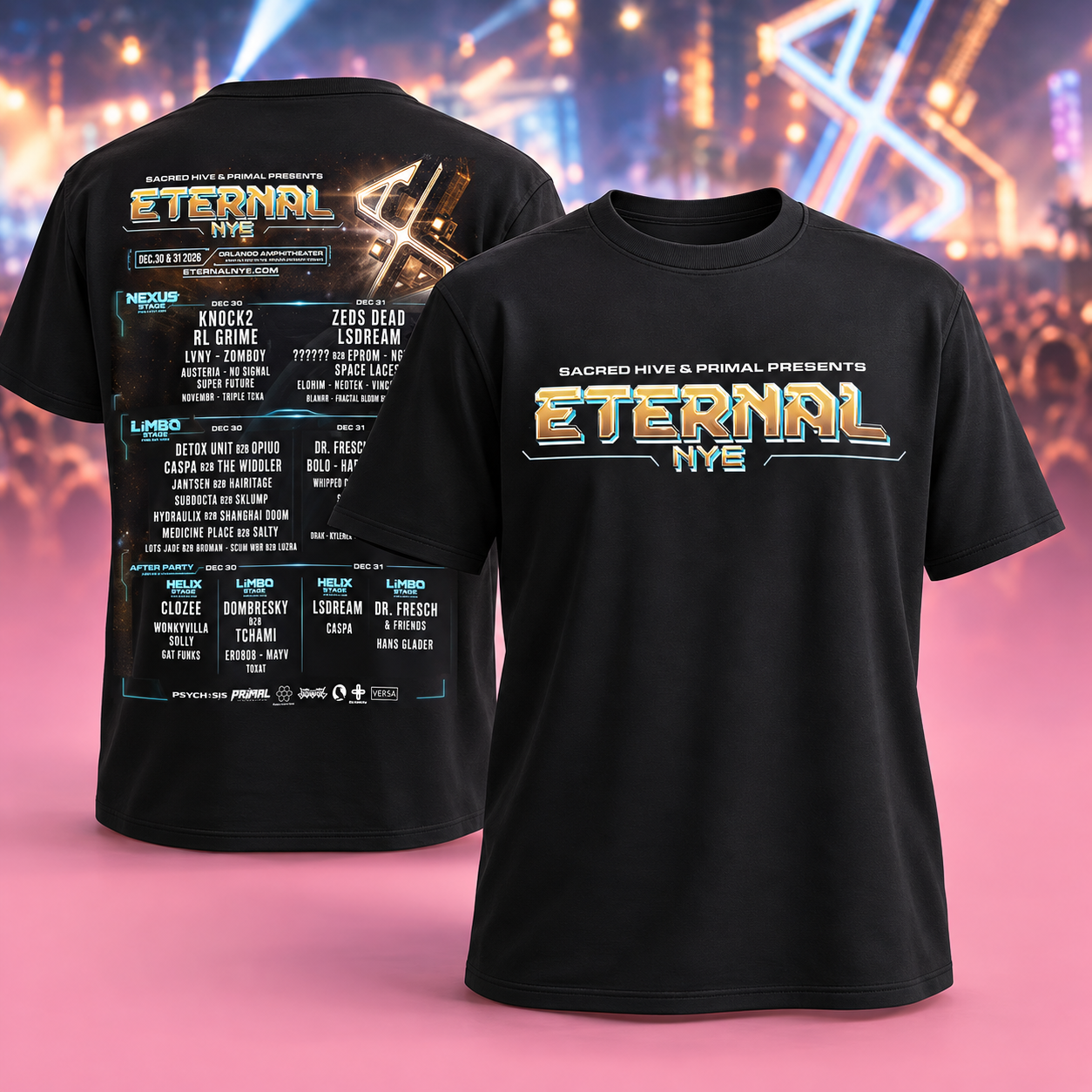 Eternal NYE 2026 Lineup Poster At Orlando FL Orlando Amphitheater December 30 31 2026 Two Sided TShirt