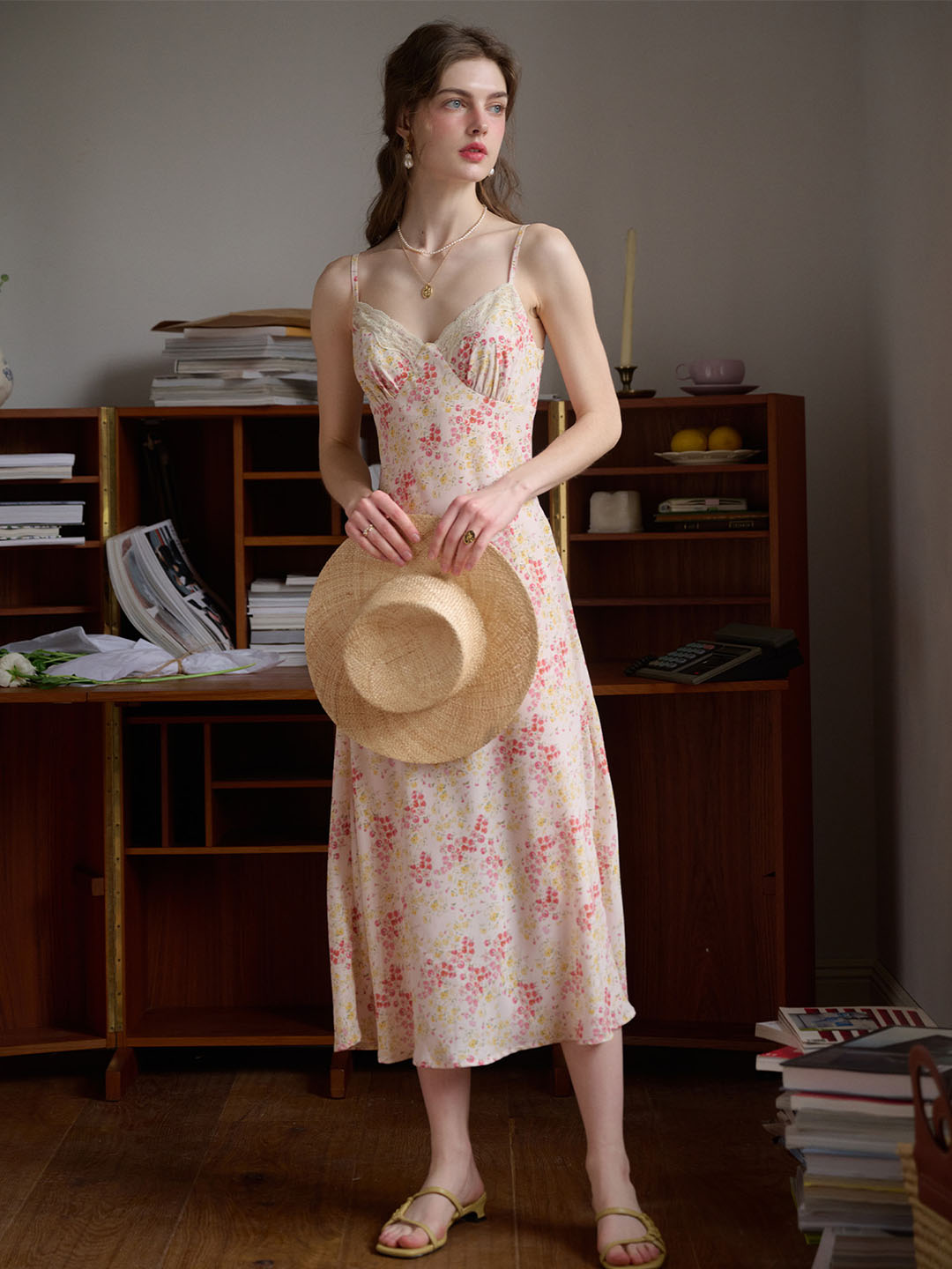 Ethereal Blush Pink Floral Slip Dress V-Neck Spaghetti Strap Good Stylists