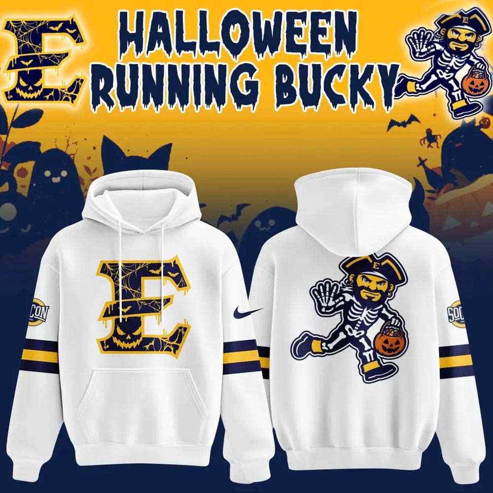 ETSU Football Halloween Running Bucky 2026 White Hoodie