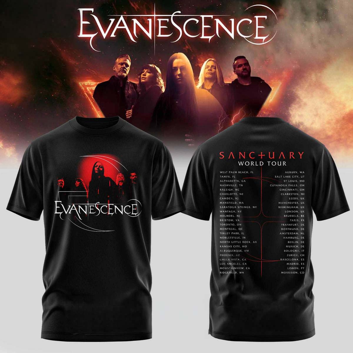 Evanescence Sanctuary T-Shirt North American Tour 2026-2027 Concert Merchandise Best Gift for Fans