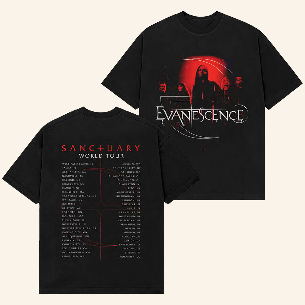 Evanescence Merch 2026 Group Photo Logo Itin Shirt Sanctuary World Tour Shirt Band Fan Gifts