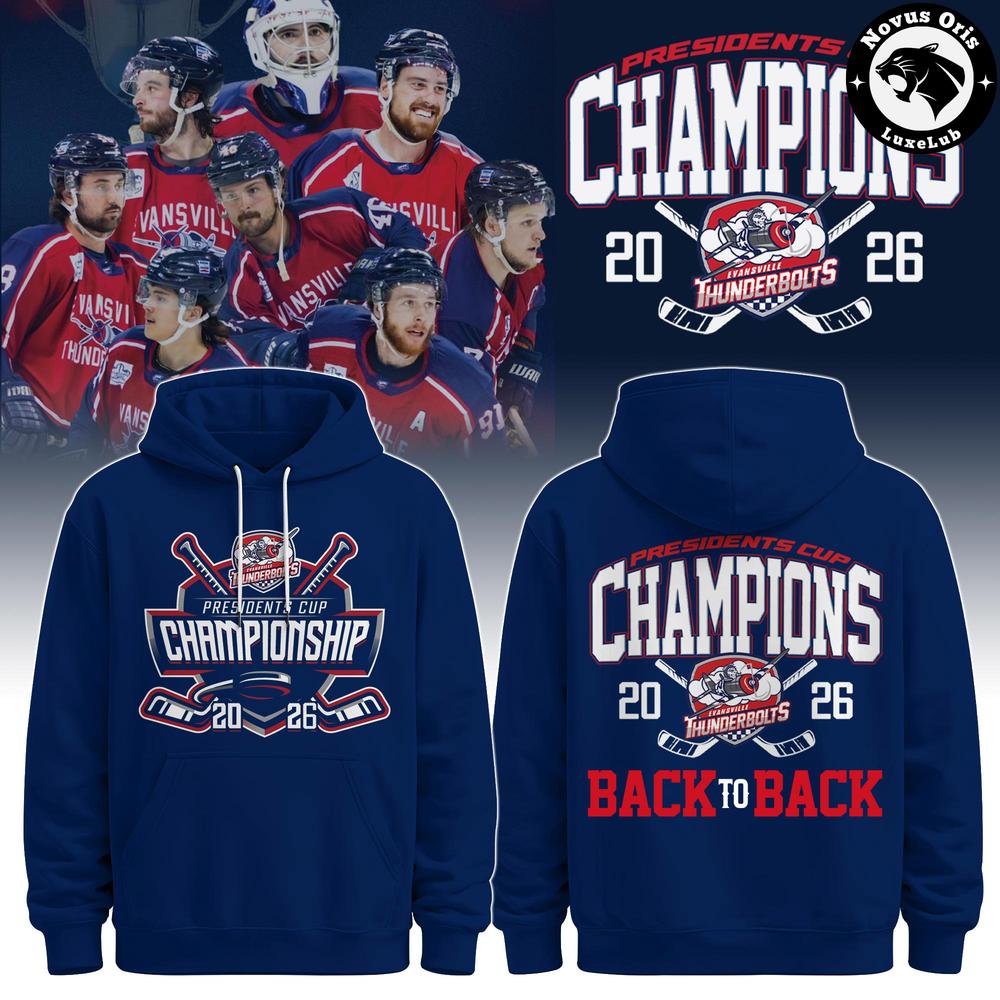 Evansville Thunderbolts 2026 Presidents Cup Champions Back-to-Back Hoodie