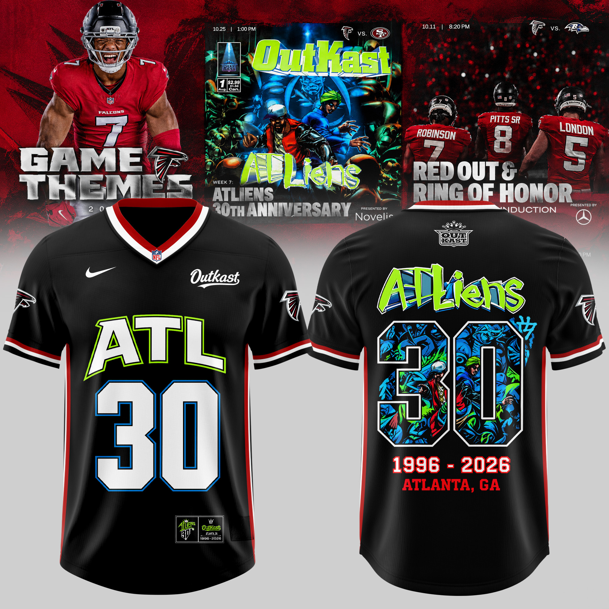 Atlanta Falcons OUTKAST ATLiens 30th Anniversary 2026 Football Jersey 1 - Unicasport Atlanta Falcons OUTKAST ATLiens 30th Anniversary 2026 Football Jersey