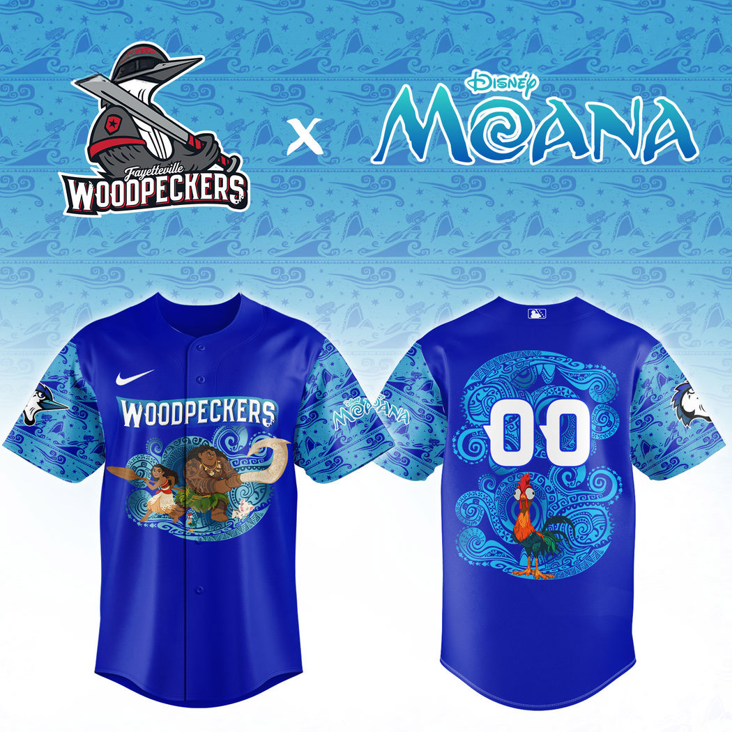 Custom Fayetteville Woodpeckers x Moana Night Baseball Jersey Apparel 1 - Unicasport Custom Fayetteville Woodpeckers x Moana Night Baseball Jersey Apparel
