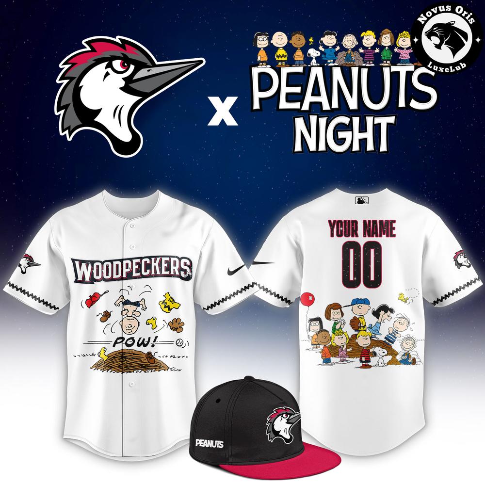 Fayetteville Woodpeckers x Peanuts Night Baseball Jersey – Custom White Snoopy Shirt 1 - Unicasport Fayetteville Woodpeckers x Peanuts Night Baseball Jersey – Custom White Snoopy Shirt