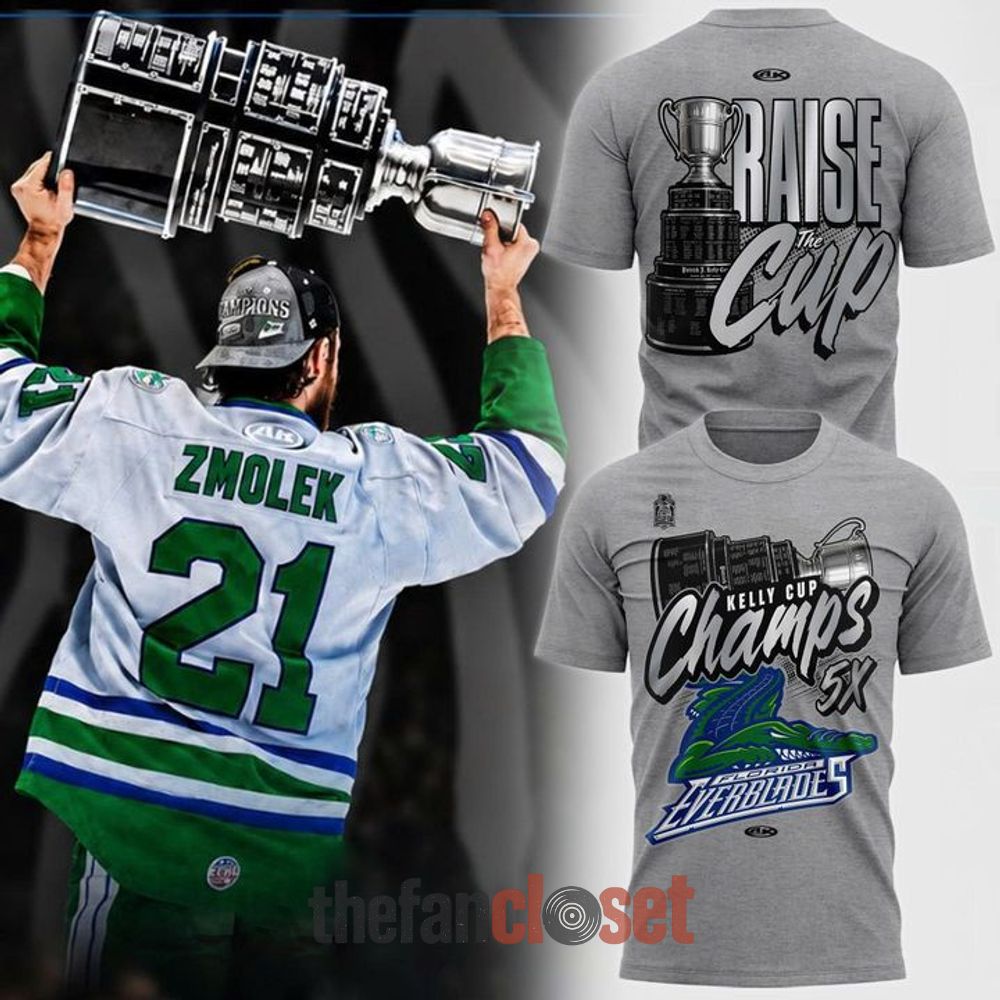 Florida Everblades 5X Kelly Cup Champions Gray Championship Shirt