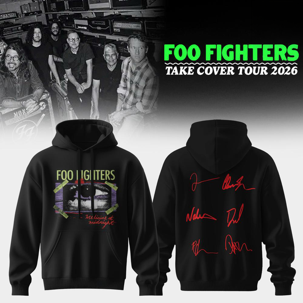 Foo Fighters Take Cover Black Graphic Concert Hoodie