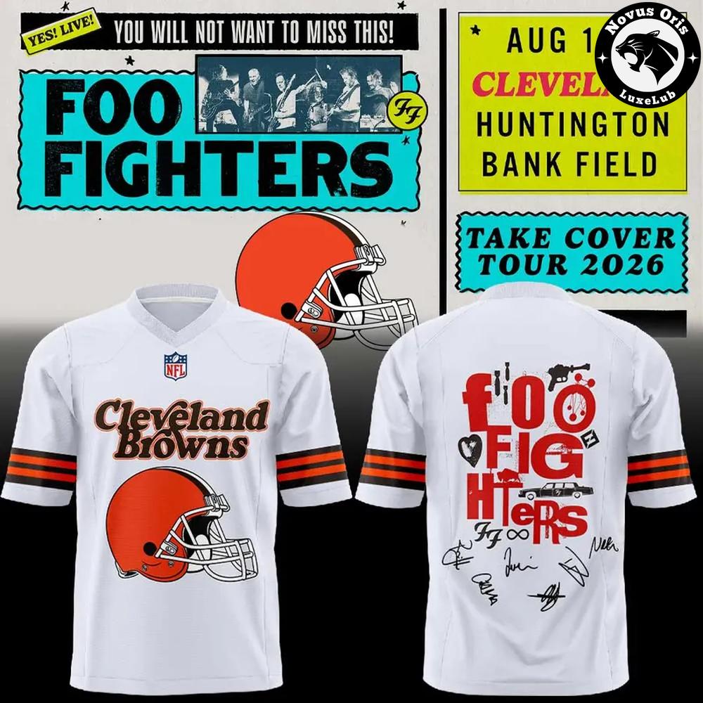 Foo Fighters x Cleveland Browns Take Cover Tour 2026 Football Jersey 1 - Unicasport Foo Fighters x Cleveland Browns Take Cover Tour 2026 Football Jersey