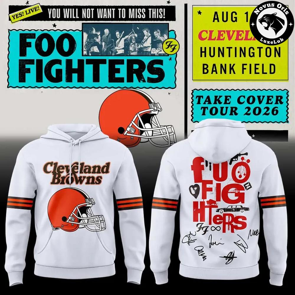 Foo Fighters x Cleveland Browns Take Cover Tour 2026 Hoodie 1 - Unicasport Foo Fighters x Cleveland Browns Take Cover Tour 2026 Hoodie