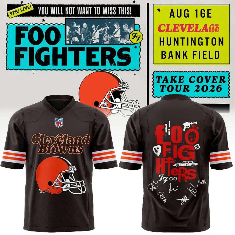 Foo Fighters x Cleveland Browns Take Over Tour 2026 Brown Football Jersey 1 - Unicasport Foo Fighters x Cleveland Browns Take Over Tour 2026 Brown Football Jersey