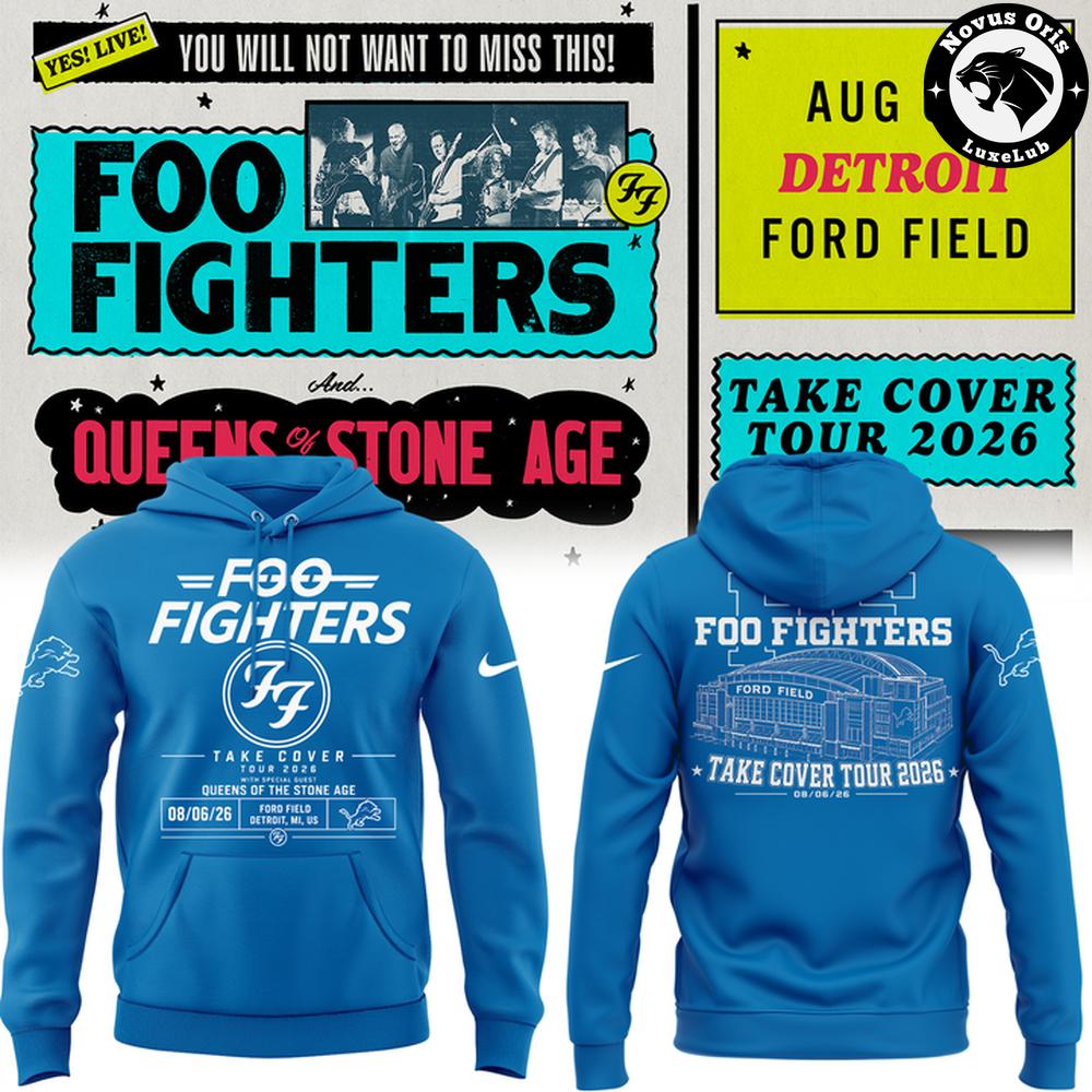 Foo Fighters x Detroit Lions Take Cover Tour 2026 Hoodie 1 - Unicasport Foo Fighters x Detroit Lions Take Cover Tour 2026 Hoodie