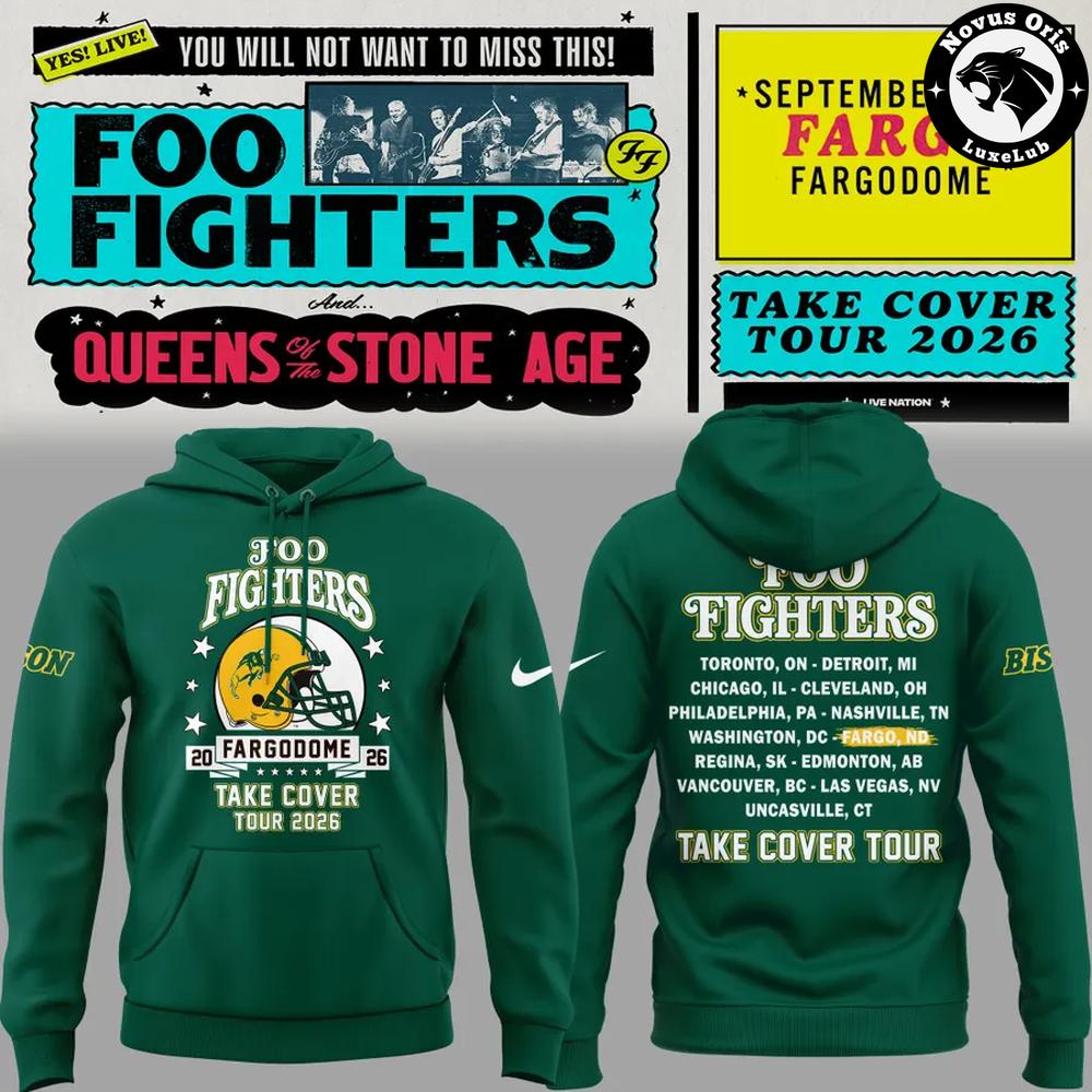Foo Fighters x North Dakota State Bison Take Cover Tour 2026 Hoodie 1 - Unicasport Foo Fighters x North Dakota State Bison Take Cover Tour 2026 Hoodie