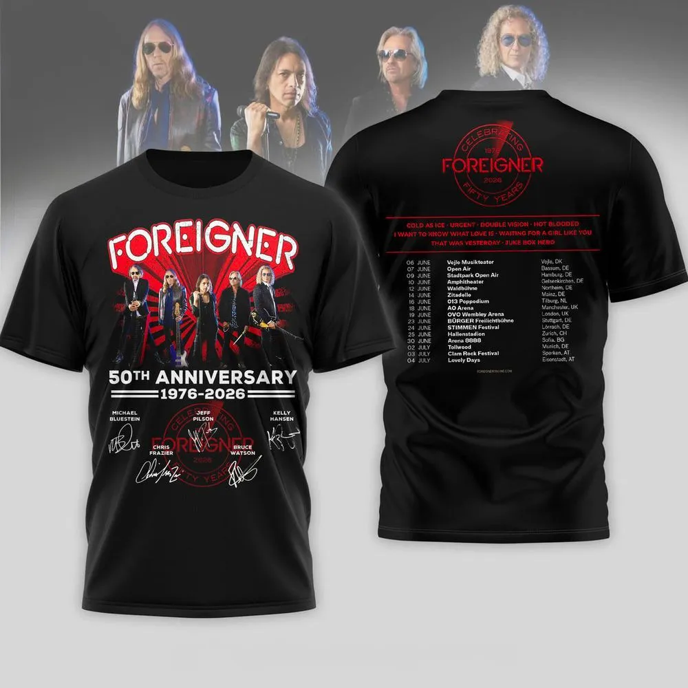Foreigner 50th Anniversary 1976 2026 TShirt Foreigner Merch Gifts For Rock Band Fans Merch 2026 1