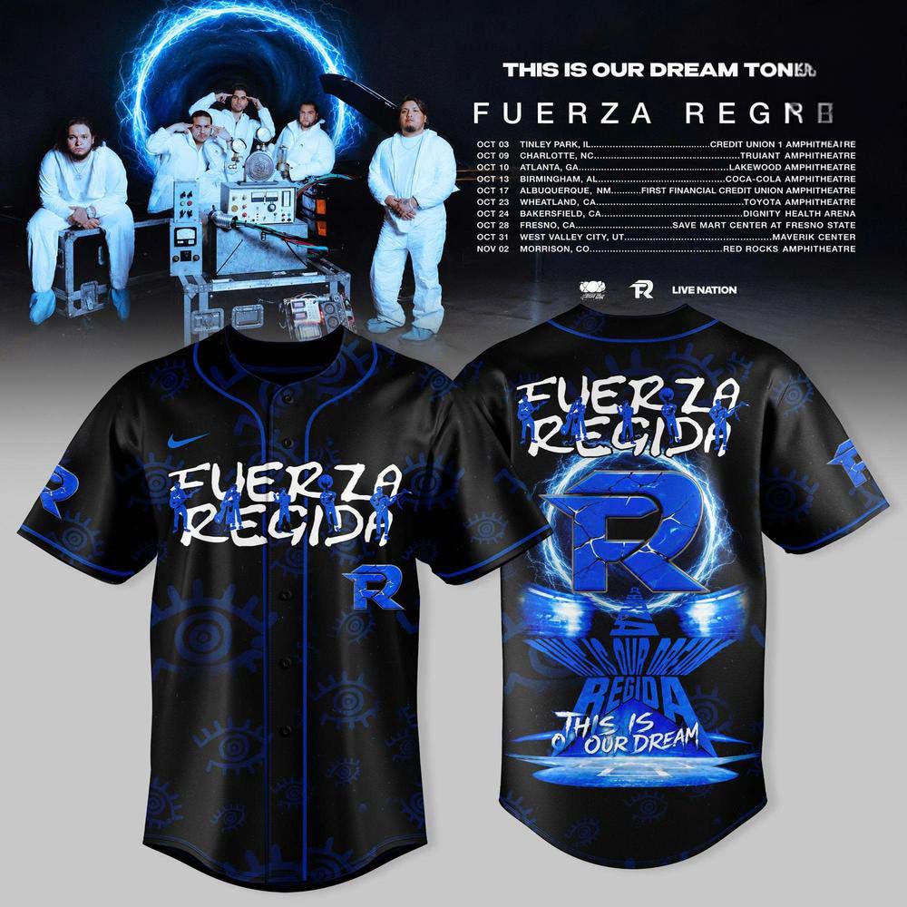 Fuerza Regida This Is Our Dream Tour 2026 Leg 2 Blue Black Baseball Jersey 1 - Unicasport Fuerza Regida This Is Our Dream Tour 2026 Leg 2 Blue Black Baseball Jersey