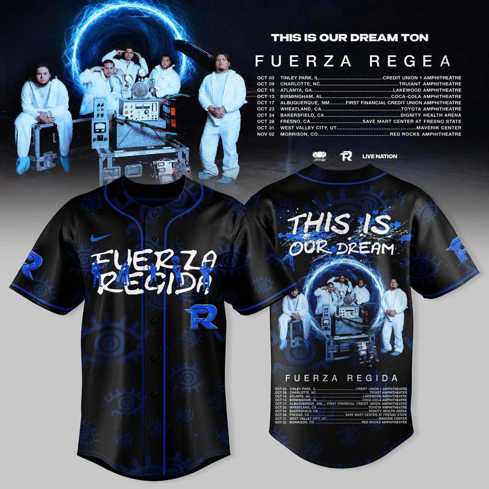 Fuerza Regida This Is Our Dream Tour 2026 Leg 2 Graphic Black Baseball Jersey 1 - Unicasport Fuerza Regida This Is Our Dream Tour 2026 Leg 2 Graphic Black Baseball Jersey