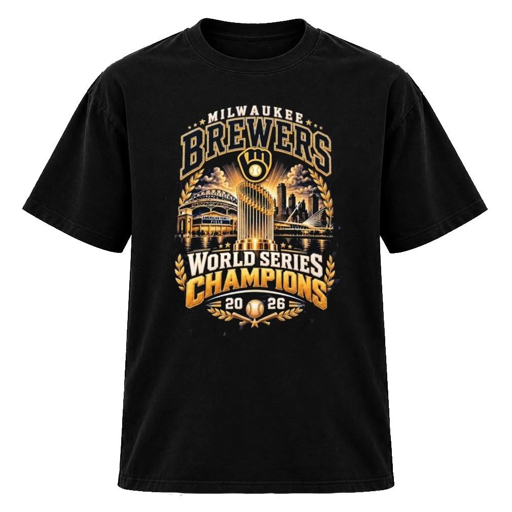 Funny Milwaukee Brewers 2026 World Series Champions Skyline Trophy Flat TShirt