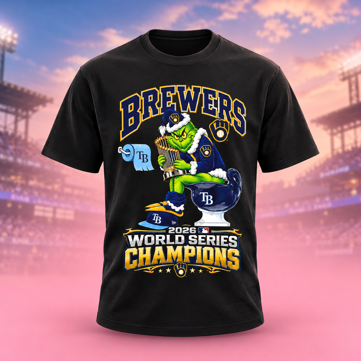 Funny Milwaukee Brewers Grinch Sitting Tampa Bay Rays Toilet 2026 World Series Champions TShirt