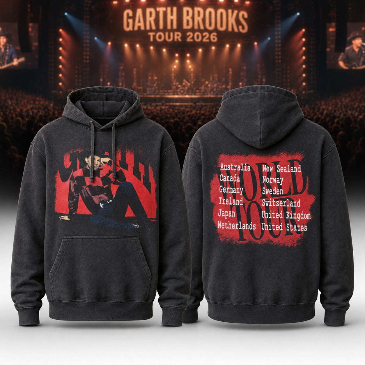 Garth Brooks Tour 2026 Concert Merchandise Black Pullover Hoodie - Best Gift for Country Music Fans