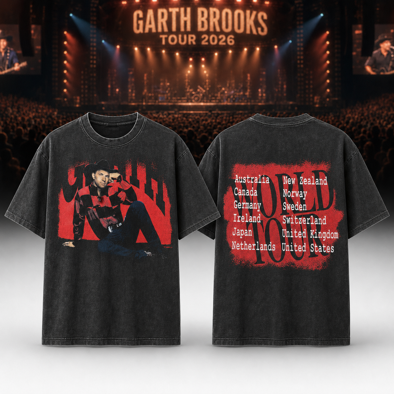 Garth Brooks Stadium Tour 2026 Black Cotton Graphic Tee - Best Gift for Fans