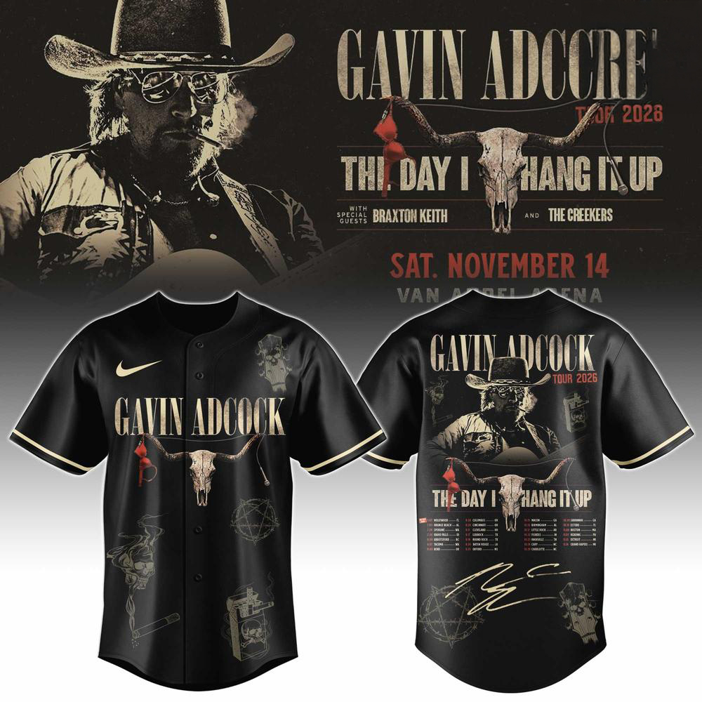 Gavin Adcock Black Country Tour Baseball Jersey 2026 Fan Apparel