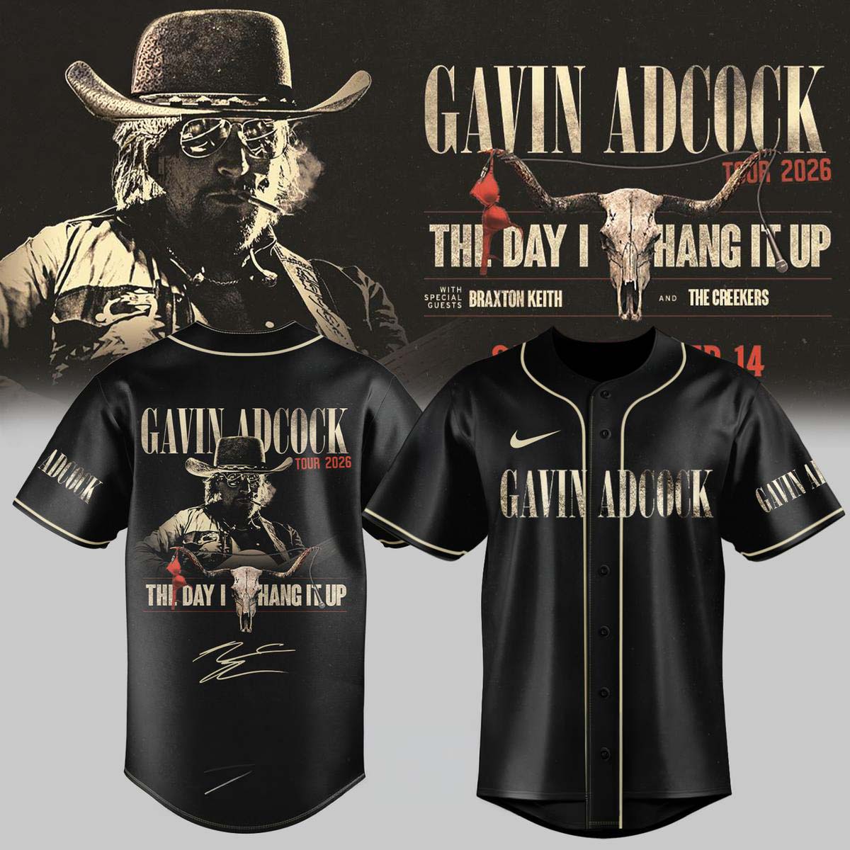 Black Baseball Jersey - Gavin Adcock The Day I Hang It Up Tour 2026