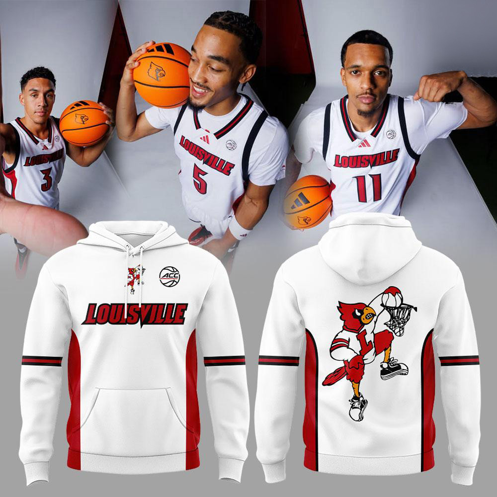 Louisville Cardinals Basketball Merch New Look White Hoodie Basketball Game Day Clothing