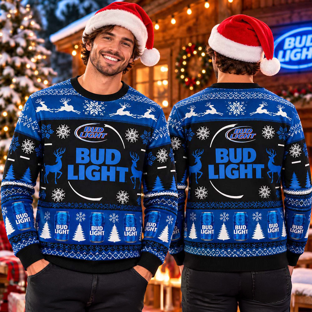 Bud Light Big Logo Reindeer Ugly Christmas Sweater Xmas Outfits Christmas Gifts For Him 1 - Unicasport Bud Light Big Logo Reindeer Ugly Christmas Sweater Xmas Outfits Christmas Gifts For Him