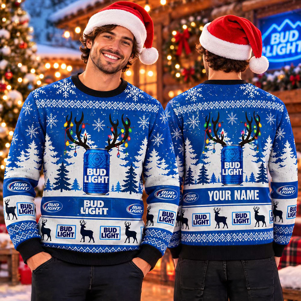 Personalized Bud Light Reinbeer Ugly Christmas Sweater Winter Clothing Xmas Gift For Lovers 1 - Unicasport Personalized Bud Light Reinbeer Ugly Christmas Sweater Winter Clothing Xmas Gift For Lovers