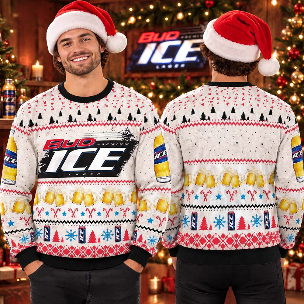 Bud Ice Lager Beer Ugly Christmas Sweater Holiday Apparel Xmas Gifts For Beer Lovers 1 - Unicasport Bud Ice Lager Beer Ugly Christmas Sweater Holiday Apparel Xmas Gifts For Beer Lovers