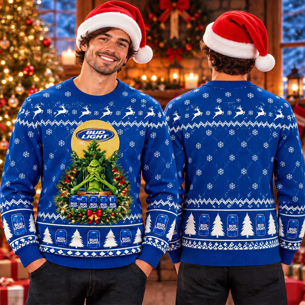 Bud Light X Grinch Snow Beer Throne Ugly Christmas Sweater Winter Clothing Xmas Presents 1 - Unicasport Bud Light X Grinch Snow Beer Throne Ugly Christmas Sweater Winter Clothing Xmas Presents
