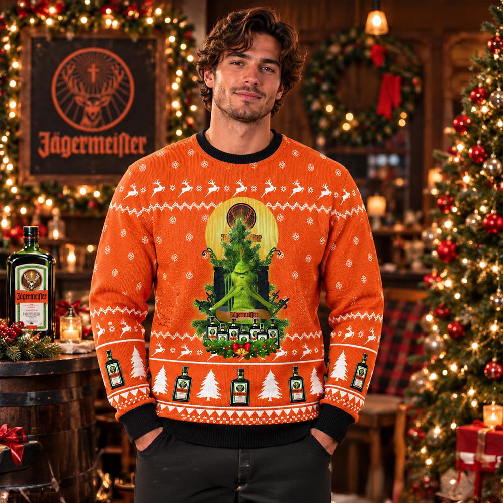 Jagermeister X Grinch Ugly Christmas Sweater Winter Clothes Xmas Gifts For BFFs 1 - Unicasport Jagermeister X Grinch Ugly Christmas Sweater Winter Clothes Xmas Gifts For BFFs
