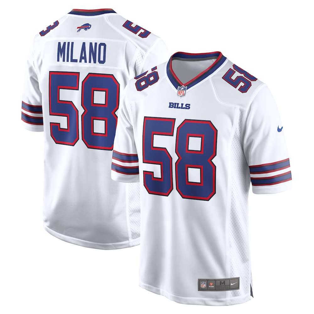 Buffalo Bills Merch - Men's Matt Milano Away Jersey, White 1 - Unicasport Buffalo Bills Merch - Men's Matt Milano Away Jersey, White