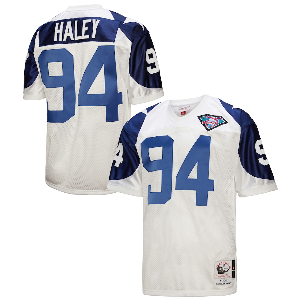 Dallas Cowboys Merch - Men's 1994 Charles Haley Authentic Throwback Retired Player Jersey, White 1 - Unicasport Dallas Cowboys Merch - Men's 1994 Charles Haley Authentic Throwback Retired Player Jersey, White