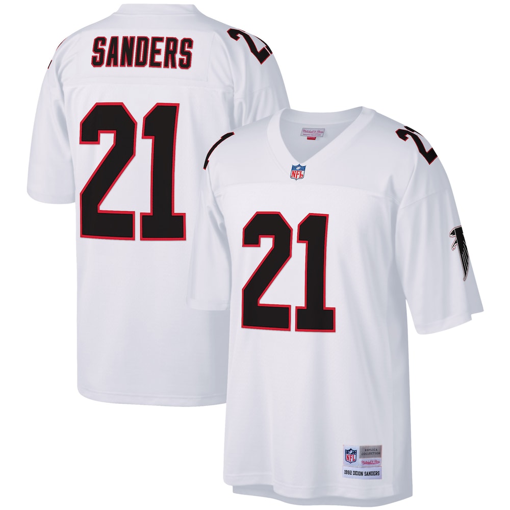Atlanta Falcons Merch - Men's Deion Sanders Legacy Replica Jersey, White 1 - Unicasport Atlanta Falcons Merch - Men's Deion Sanders Legacy Replica Jersey, White