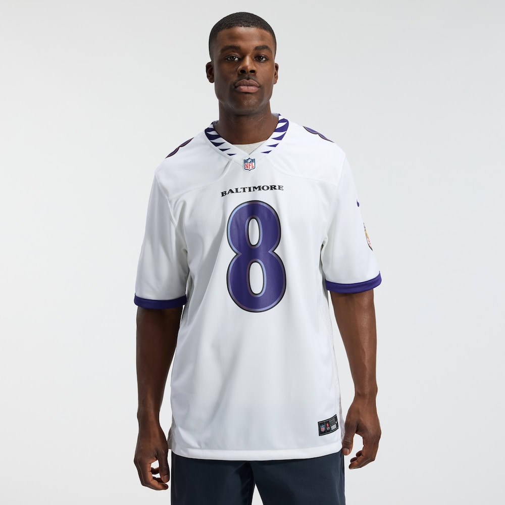 Baltimore Ravens Merch - Men's Lamar Jackson Game Jersey, White 1 - Unicasport Baltimore Ravens Merch - Men's Lamar Jackson Game Jersey, White