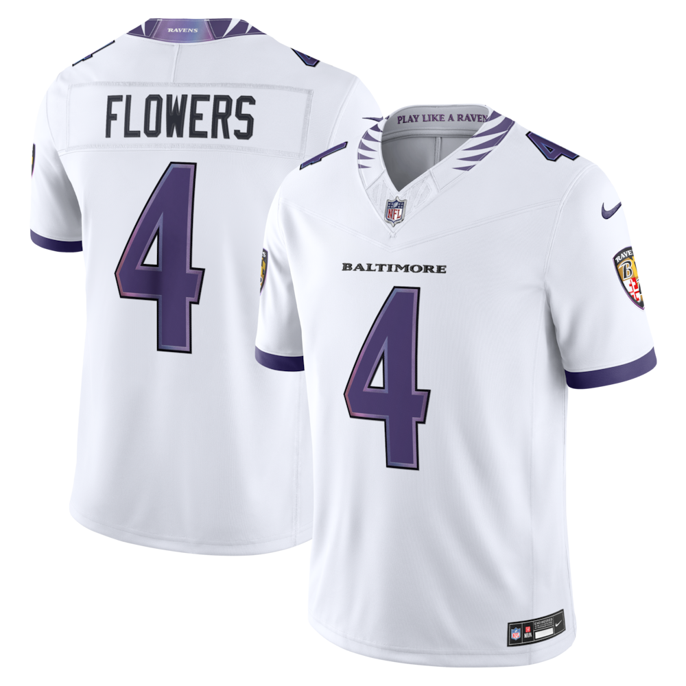Baltimore Ravens Merch - Men's Zay Flowers Vapor F.U.S.E. Stitched Limited Jersey, White - Football Christmas Gifts 1 - Unicasport Baltimore Ravens Merch - Men's Zay Flowers Vapor F.U.S.E. Stitched Limited Jersey, White - Football Christmas Gifts
