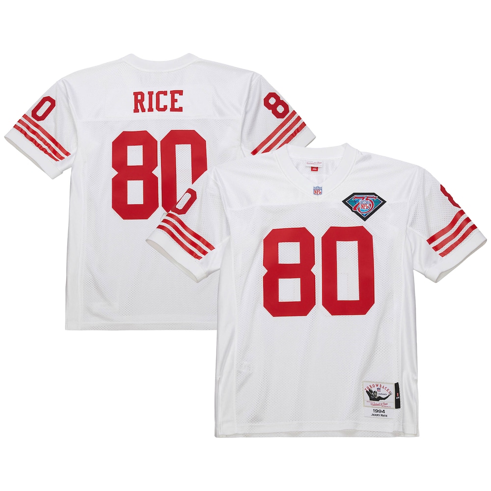 San Francisco 49ers Merch - Men's 1994 Jerry Rice Authentic Throwback Retired Player Jersey, White - Cool Football Gifts
