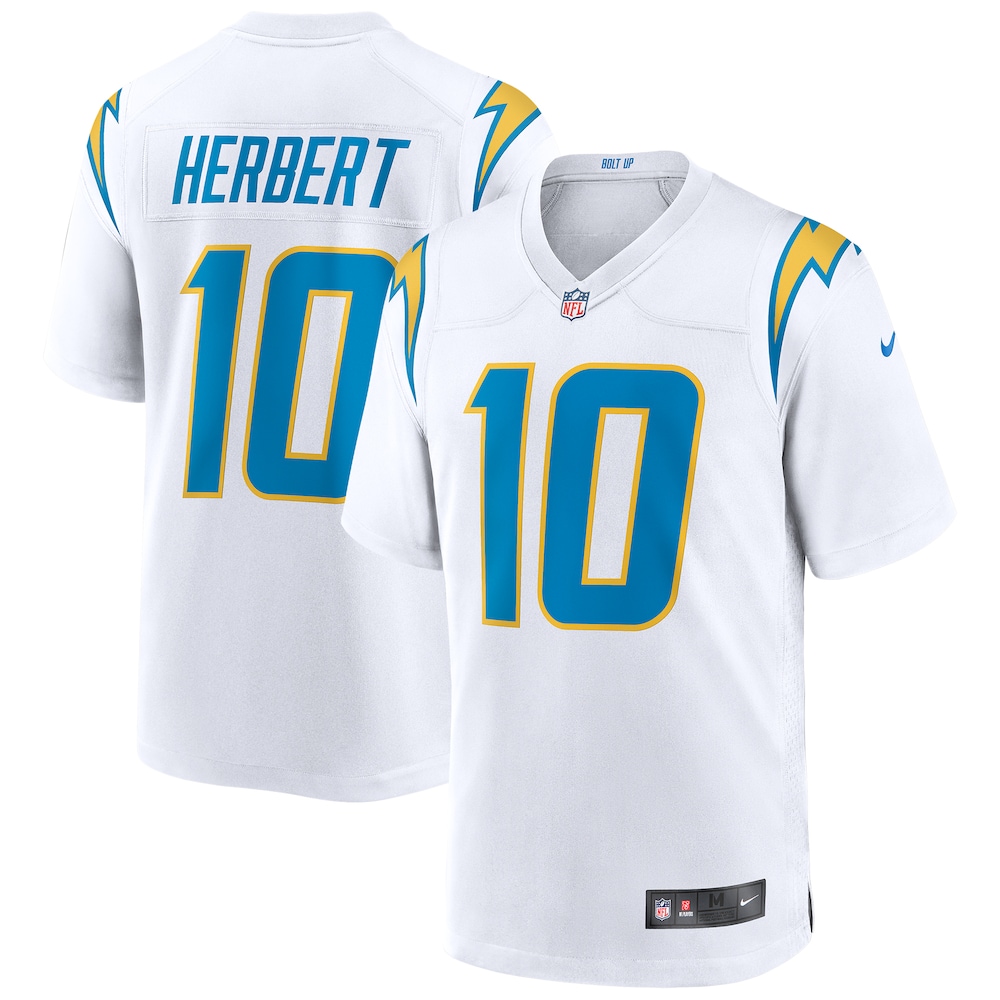 Los Angeles Chargers Merch - Men's Justin Herbert Game Jersey, White 1 - Unicasport Los Angeles Chargers Merch - Men's Justin Herbert Game Jersey, White