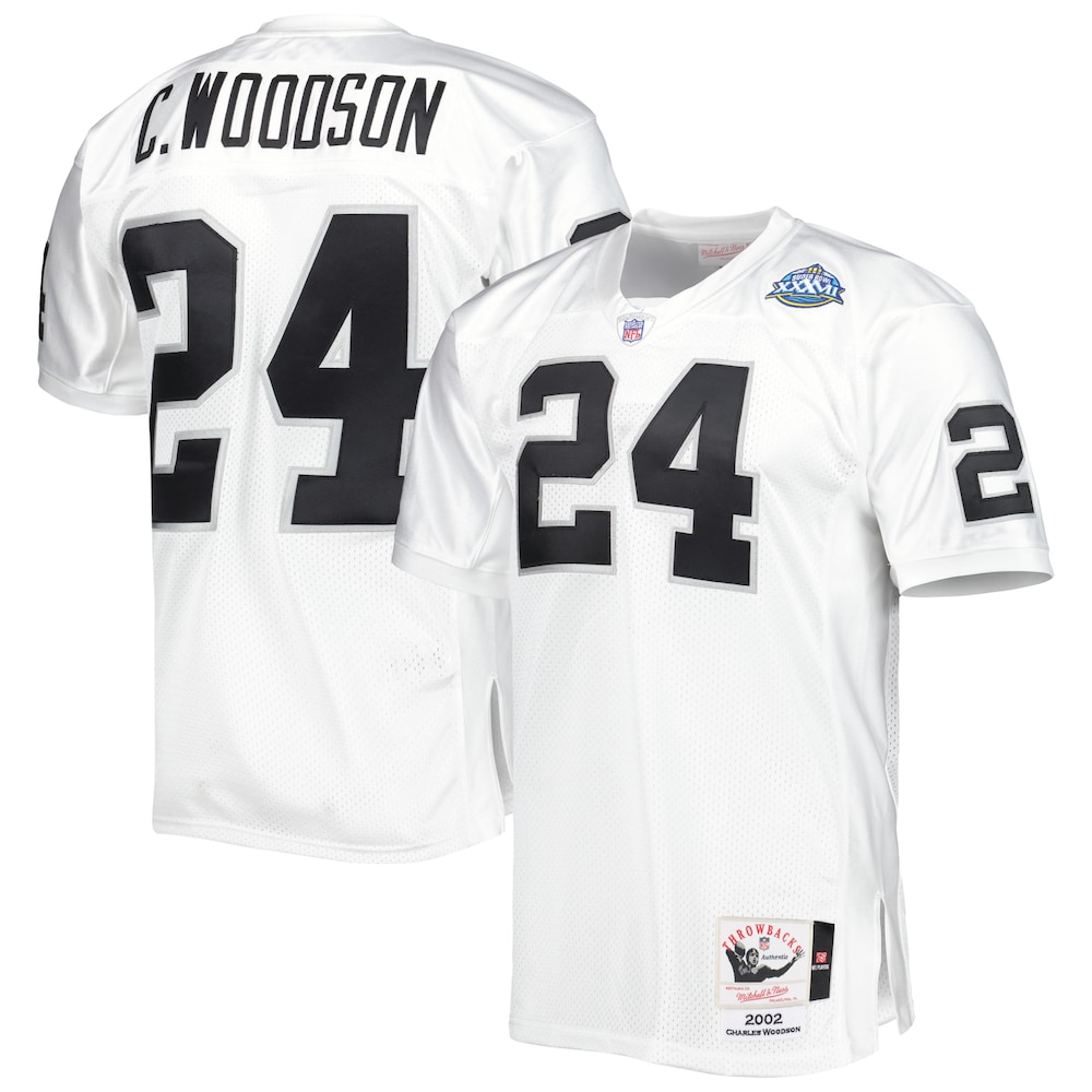 Las Vegas Raiders Merch - Men's 2002 Charles Woodson Authentic Throwback Retired Player Jersey, White 1 - Unicasport Las Vegas Raiders Merch - Men's 2002 Charles Woodson Authentic Throwback Retired Player Jersey, White