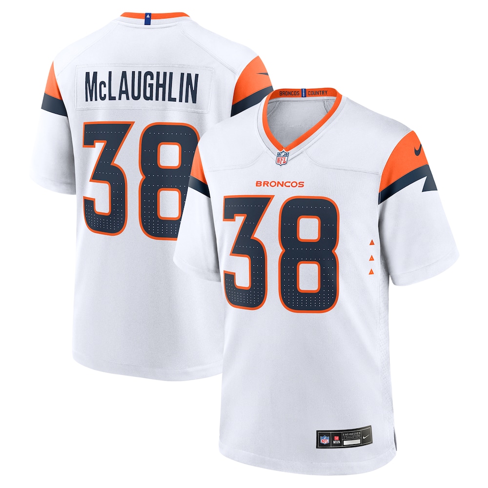 Denver Broncos Merch - Men's Jaleel McLaughlin Game Jersey, White 1 - Unicasport Denver Broncos Merch - Men's Jaleel McLaughlin Game Jersey, White