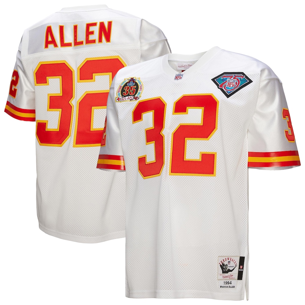 Kansas City Chiefs Merch - Men's 1994 Marcus Allen Authentic Throwback Retired Player Jersey, White 1 - Unicasport Kansas City Chiefs Merch - Men's 1994 Marcus Allen Authentic Throwback Retired Player Jersey, White