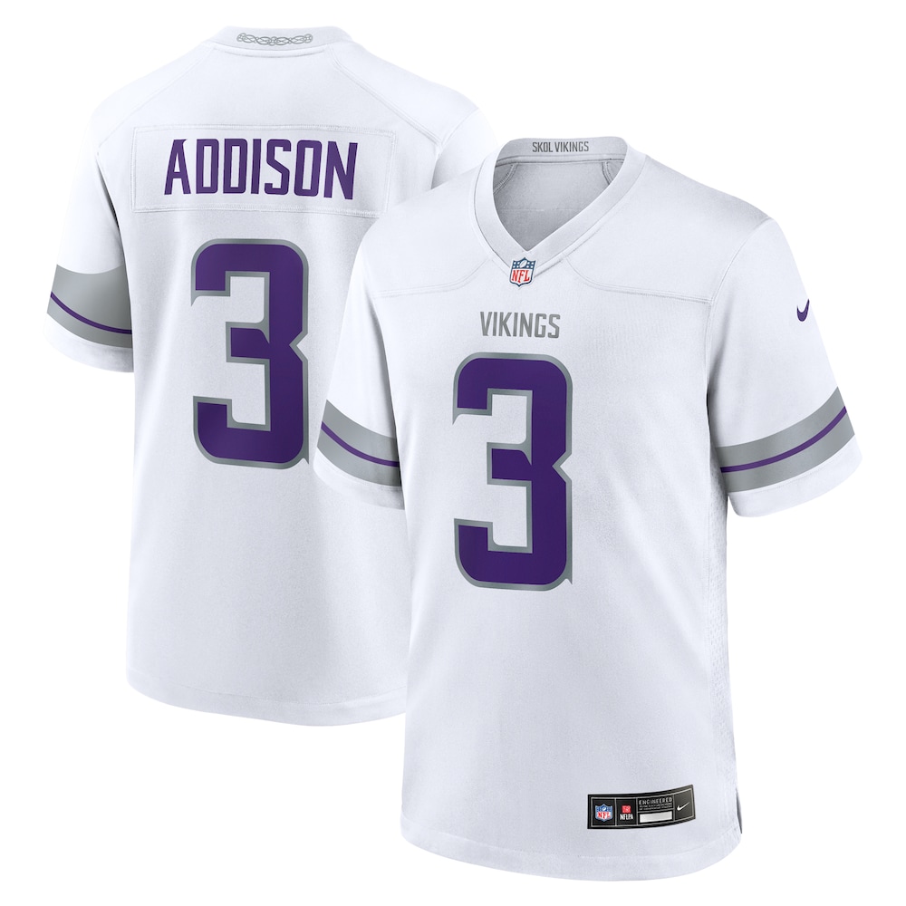 Minnesota Vikings Merch - Men's Jordan Addison Alternate Jersey, White 1 - Unicasport Minnesota Vikings Merch - Men's Jordan Addison Alternate Jersey, White