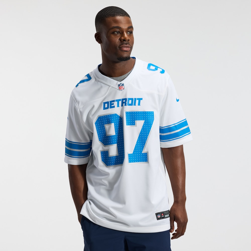Detroit Lions Merch - Men's Aidan Hutchinson Game Jersey, White 1 - Unicasport Detroit Lions Merch - Men's Aidan Hutchinson Game Jersey, White